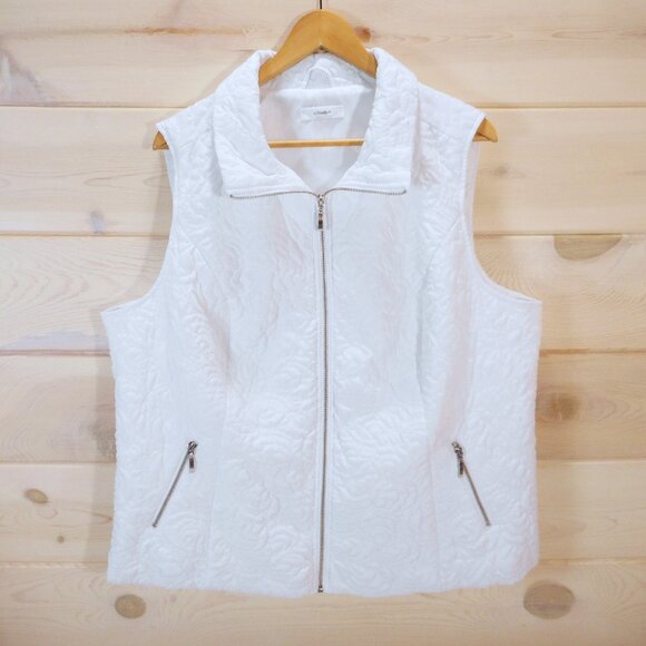 CJ Banks White Quilted Vest Womens size 2X [Approx] Full Zip Pockets Lightweight - Picture 1 of 10